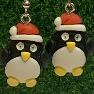 Penguin Earring, Santa Earring, Christmas Earring, Gift Idea, Holiday Earring